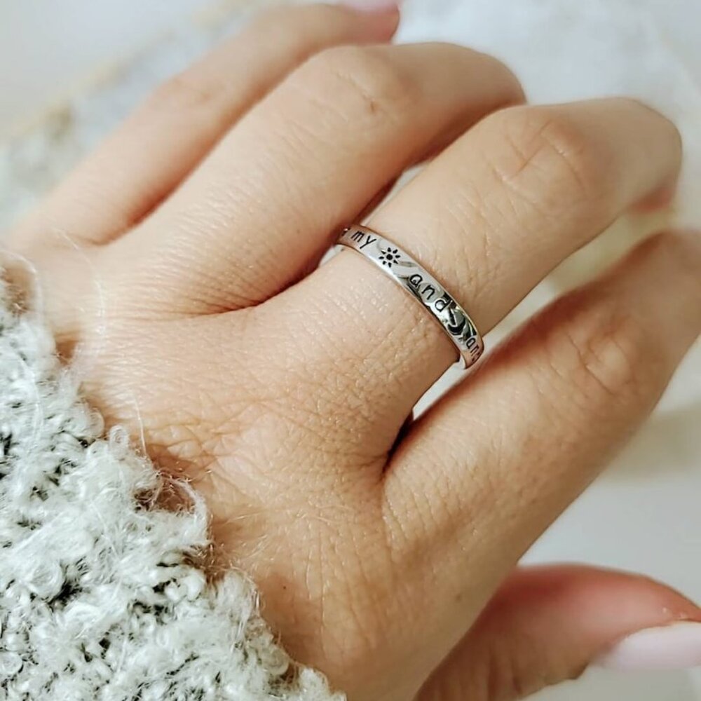 Engraved "You Are My Sun And Moon And All My Stars" Sterling Silver Ring,